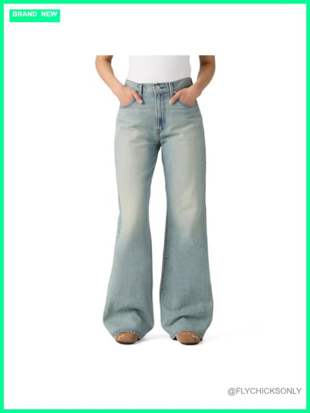 High Rise Flare Jeans Non-Stretch Denim Relaxed Fit Flared Leg